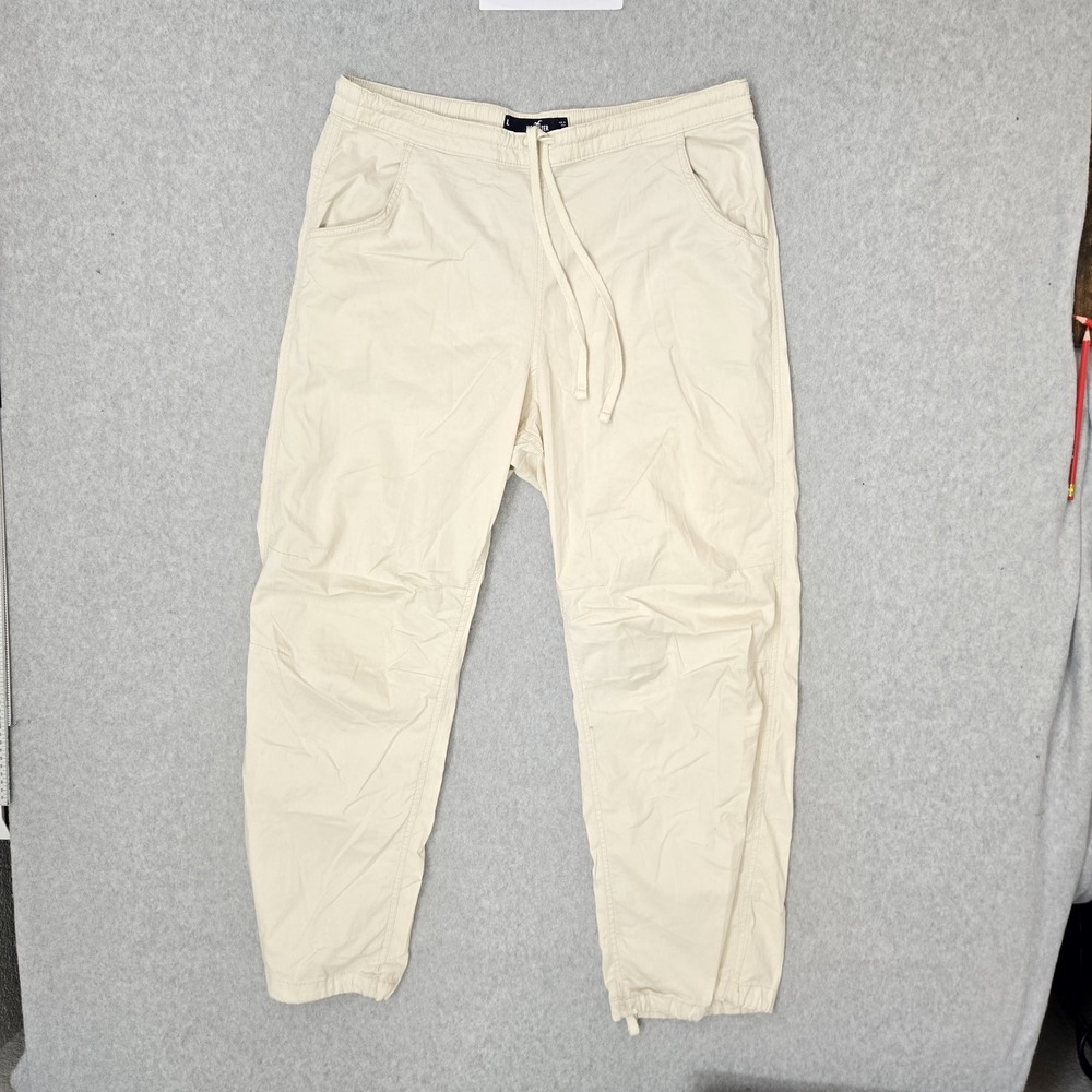 Hollister Women Pants L Beige Sweatpants Adjustable-Rise Parachute Baggy READ
